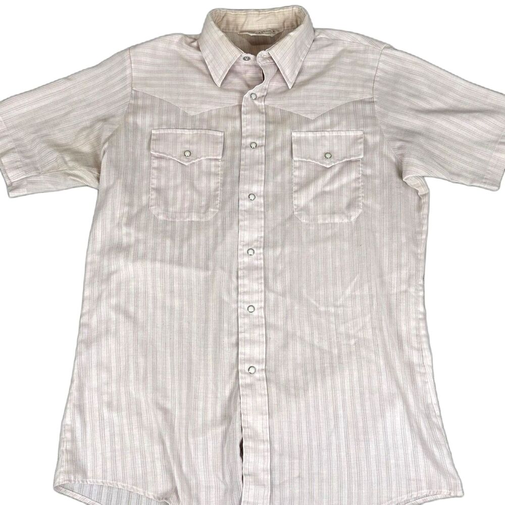 Vtg Career Club Sundance Shirt Mens M Western Rodeo Pearl Snap Pink Stripe